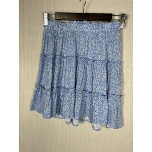 Stitch‎ & Pine Cottagecore Blue Floral Tiered Mini Skirt Womens M